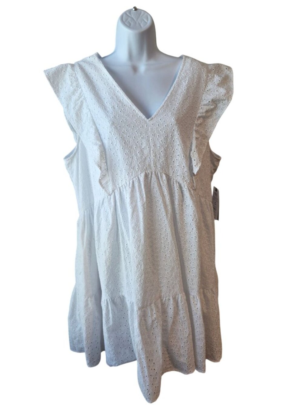 Time and Tru Womens XXL 20 White Eyelet Dress Ruffle Tiered Cottagecore NWT